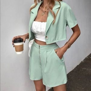 NWOT Shein seafoam green short sleeve blazer and shorts set size M